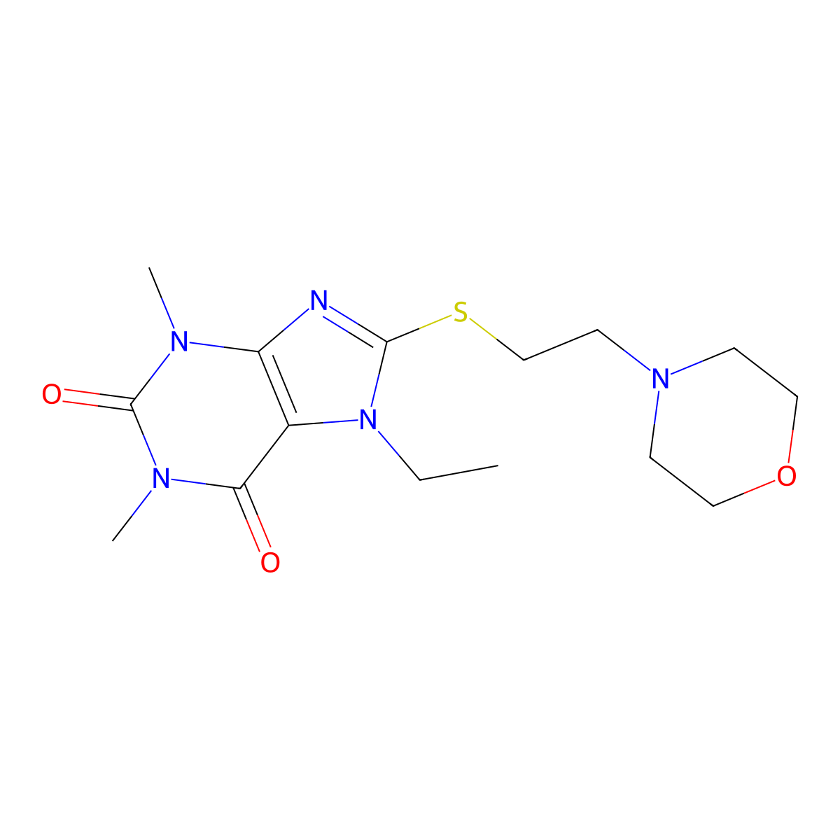 7-ethyl-1,3-dimethyl-8-((2-morpholinoethyl)thio)-1H-purine-2,6(3H,7H)-dione molecular structure, CAS 335403-30-0