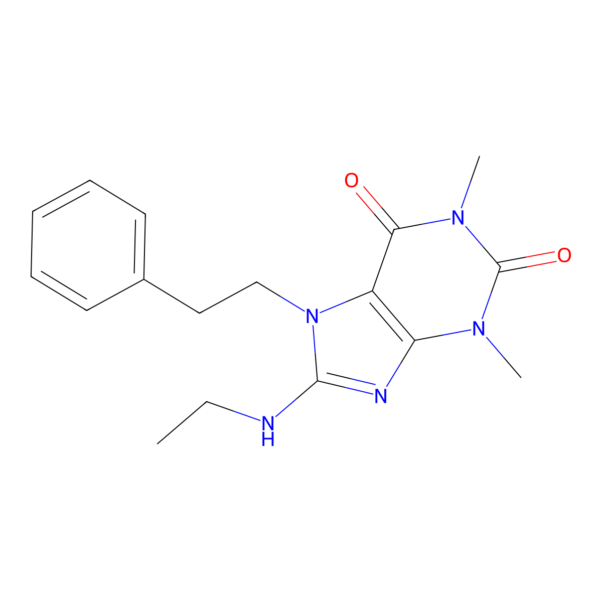 8-(ethylamino)-1,3-dimethyl-7-phenethyl-1H-purine-2,6(3H,7H)-dione molecular structure, CAS 335403-49-1