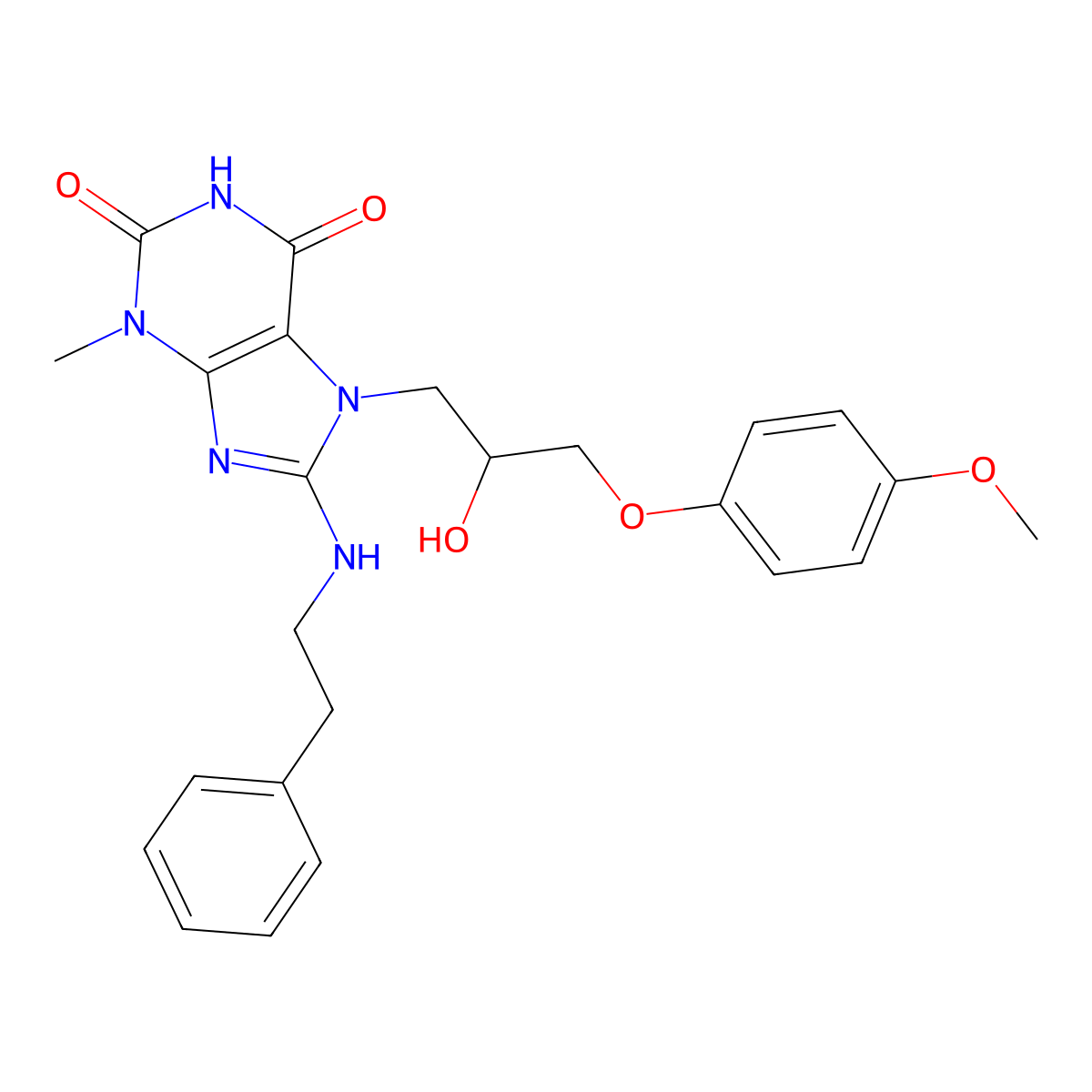 7-(2-hydroxy-3-(4-methoxyphenoxy)propyl)-3-methyl-8-(phenethylamino)-1H-purine-2,6(3H,7H)-dione molecular structure, CAS 335403-63-9