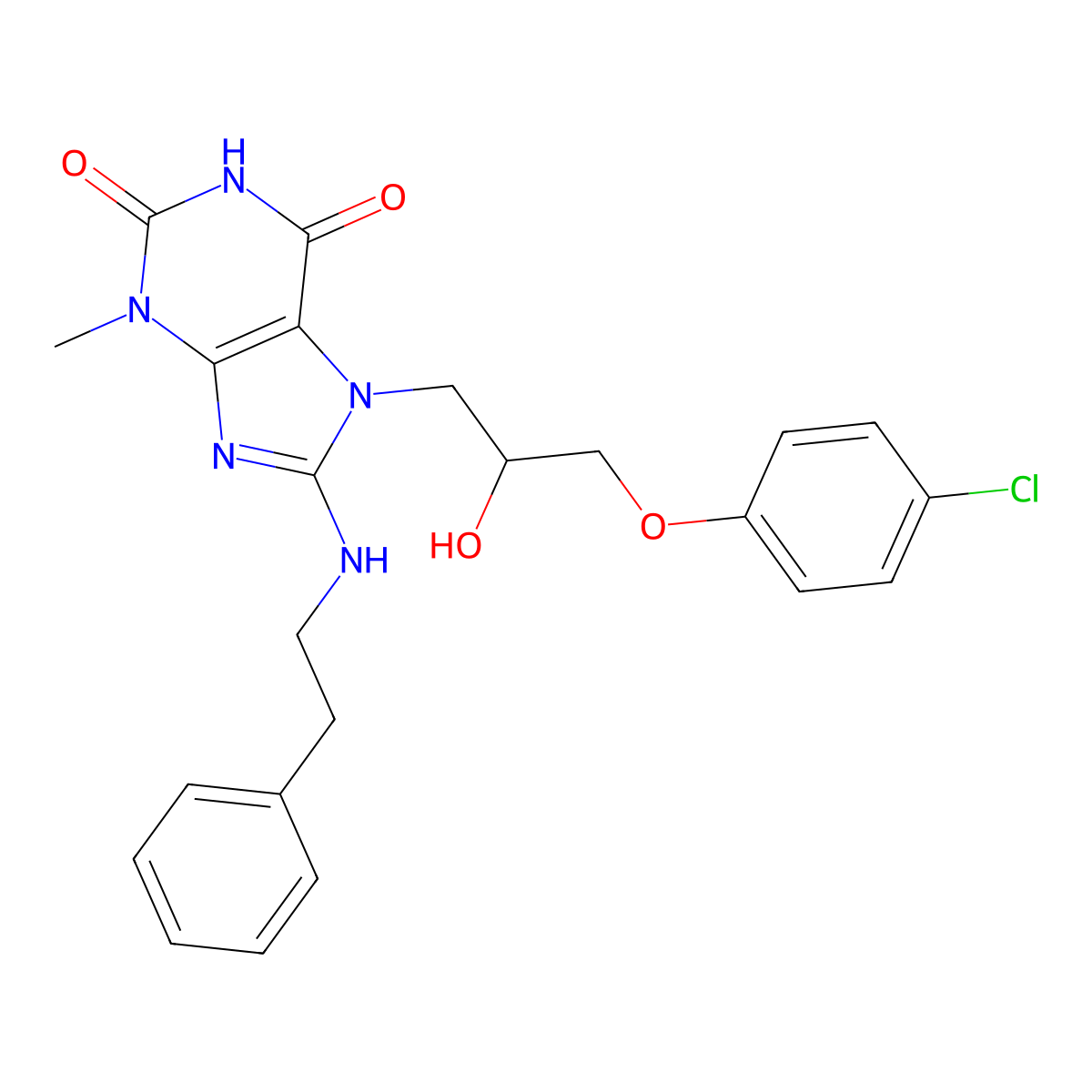 7-(3-(4-chlorophenoxy)-2-hydroxypropyl)-3-methyl-8-(phenethylamino)-1H-purine-2,6(3H,7H)-dione molecular structure, CAS 335403-70-8