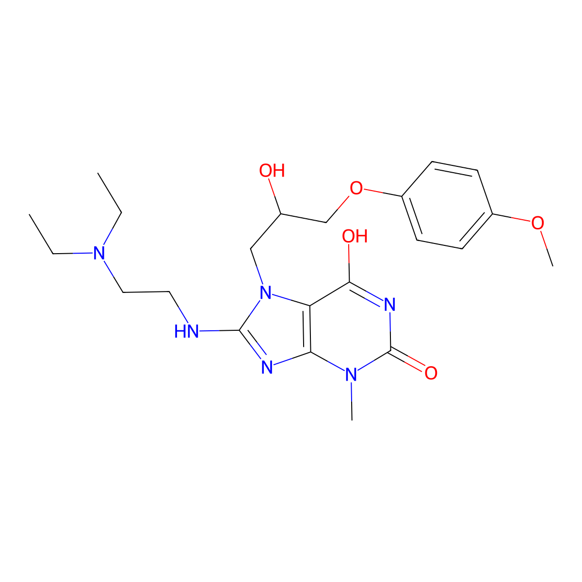 8-((2-(diethylamino)ethyl)amino)-7-(2-hydroxy-3-(4-methoxyphenoxy)propyl)-3-methyl-1H-purine-2,6(3H,7H)-dione molecular structure, CAS 335403-84-4