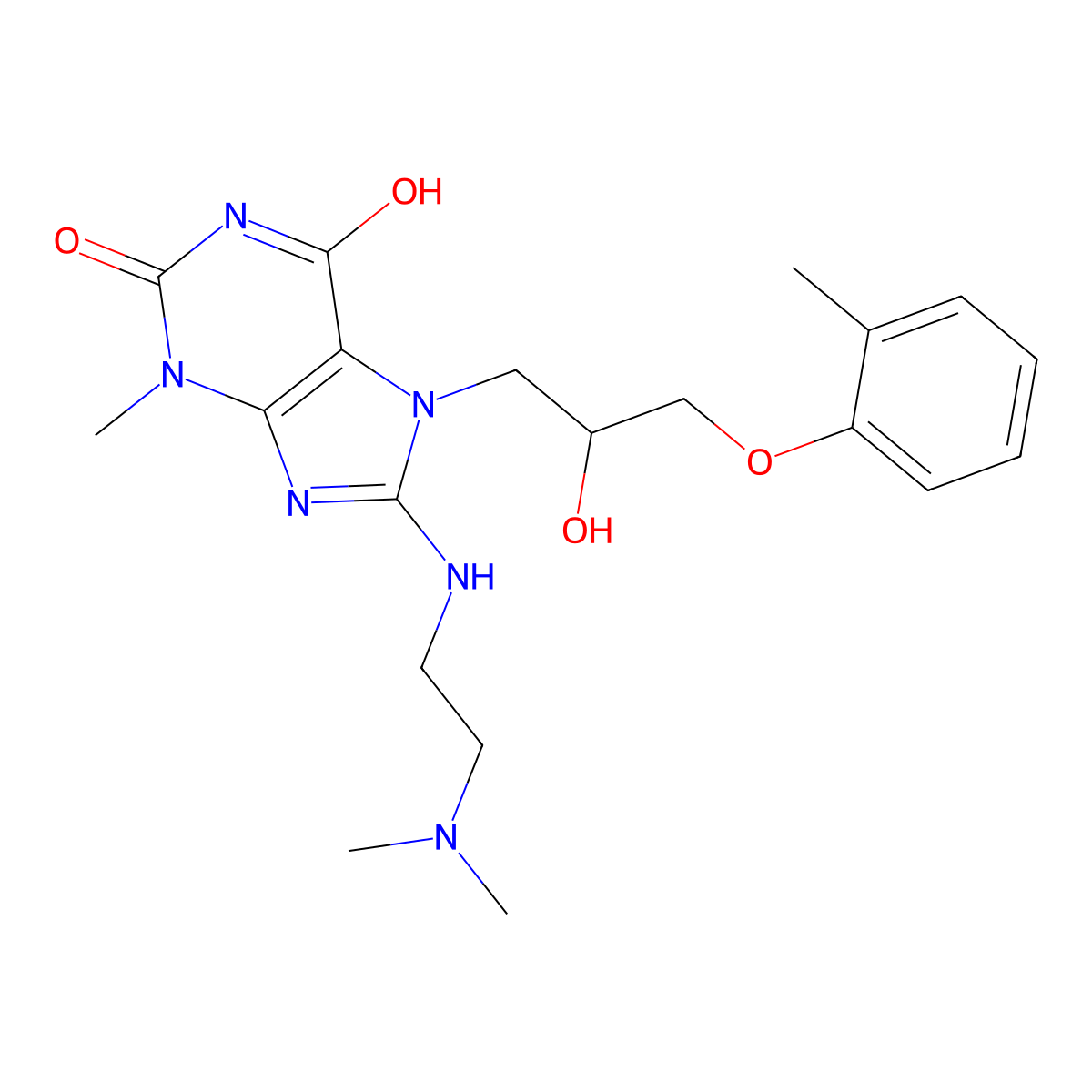 8-((2-(dimethylamino)ethyl)amino)-7-(2-hydroxy-3-(o-tolyloxy)propyl)-3-methyl-1H-purine-2,6(3H,7H)-dione molecular structure, CAS 335403-85-5