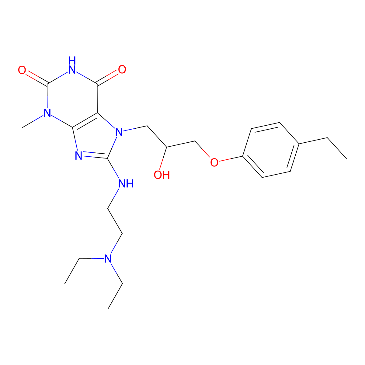 8-((2-(diethylamino)ethyl)amino)-7-(3-(4-ethylphenoxy)-2-hydroxypropyl)-3-methyl-1H-purine-2,6(3H,7H)-dione molecular structure, CAS 335403-88-8