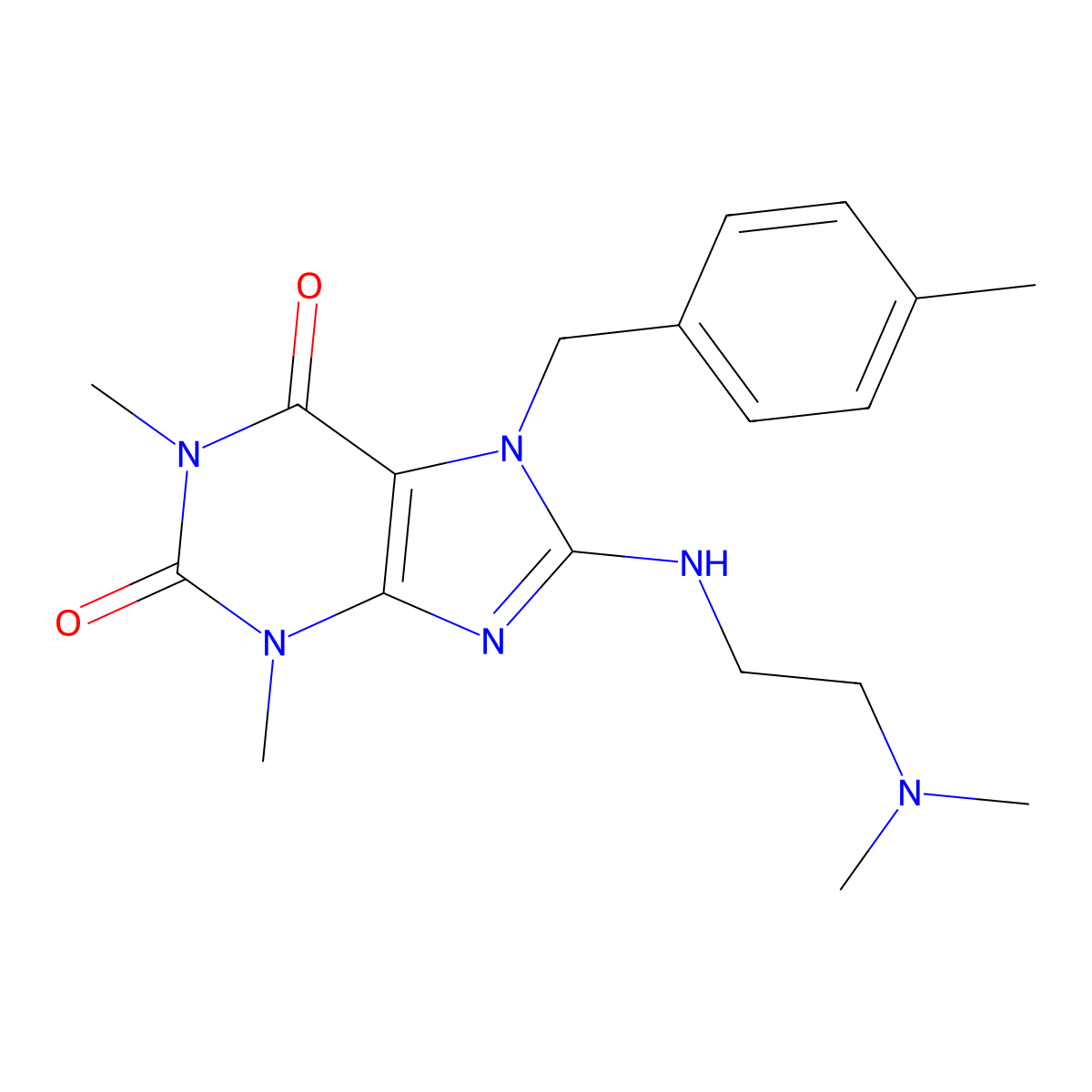 8-((2-(dimethylamino)ethyl)amino)-1,3-dimethyl-7-(4-methylbenzyl)-1H-purine-2,6(3H,7H)-dione molecular structure, CAS 335403-93-5