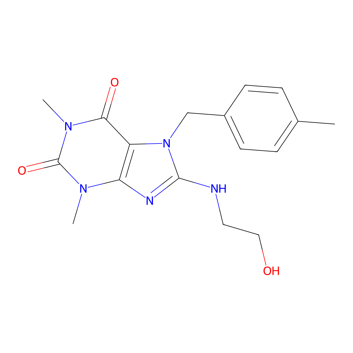 8-((2-hydroxyethyl)amino)-1,3-dimethyl-7-(4-methylbenzyl)-1H-purine-2,6(3H,7H)-dione molecular structure, CAS 335403-94-6