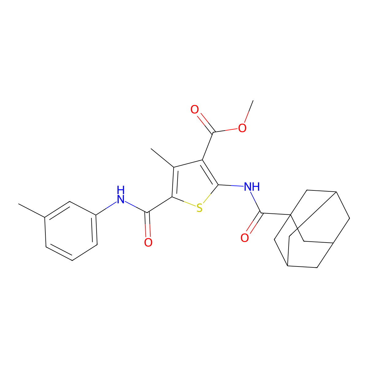 Methyl 2-(adamantane-1-carboxamido)-4-methyl-5-(m-tolylcarbamoyl)thiophene-3-carboxylate molecular structure, CAS 335405-88-4