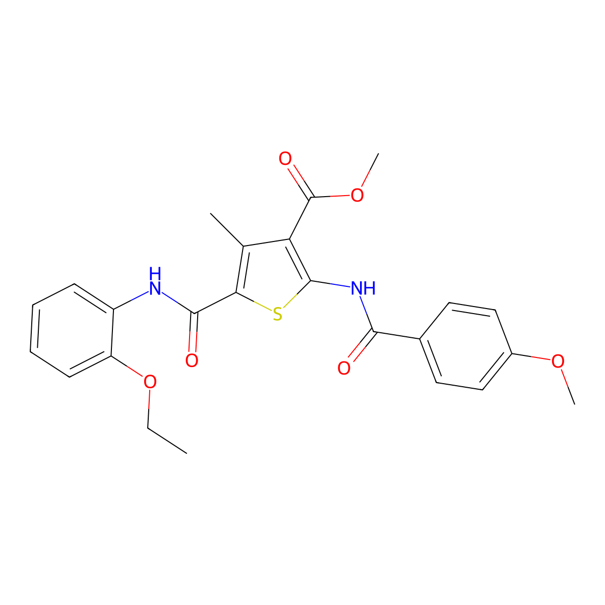 Methyl 5-((2-ethoxyphenyl)carbamoyl)-2-(4-methoxybenzamido)-4-methylthiophene-3-carboxylate molecular structure, CAS 335405-89-5