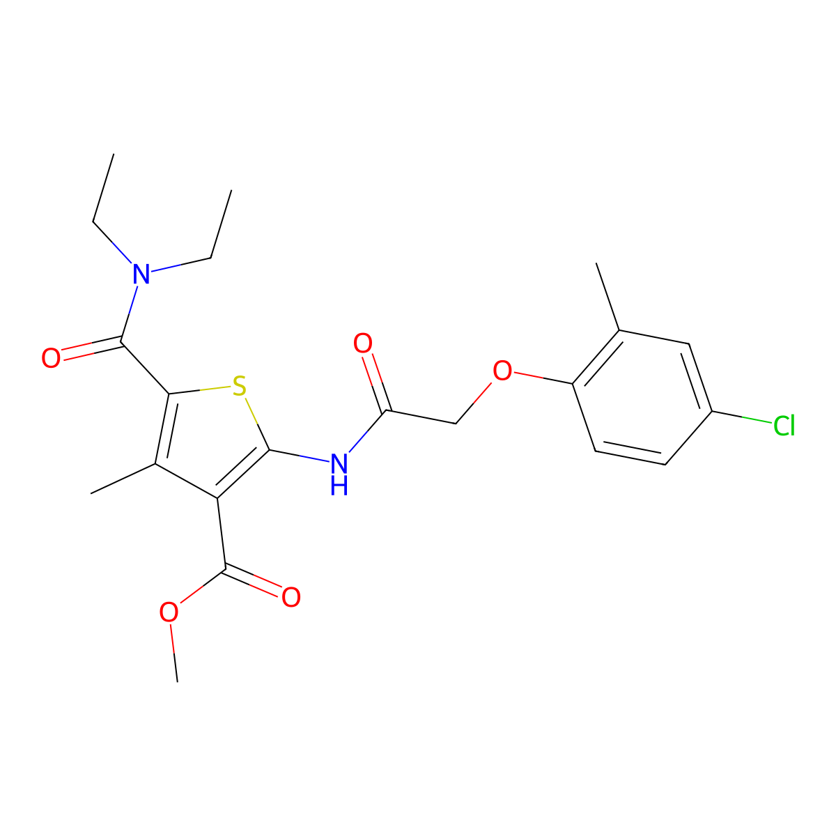 Methyl 2-{[(4-chloro-2-methylphenoxy)acetyl]amino}-5-(diethylcarbamoyl)-4-methylthiophene-3-carboxylate molecular structure, CAS 335406-10-5