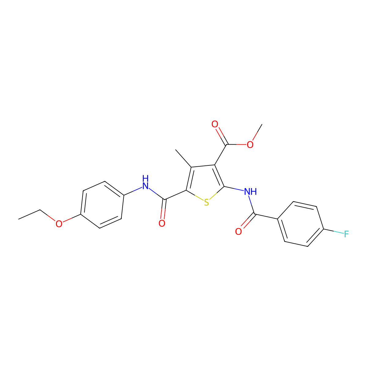 Methyl 5-((4-ethoxyphenyl)carbamoyl)-2-(4-fluorobenzamido)-4-methylthiophene-3-carboxylate molecular structure, CAS 335406-28-5