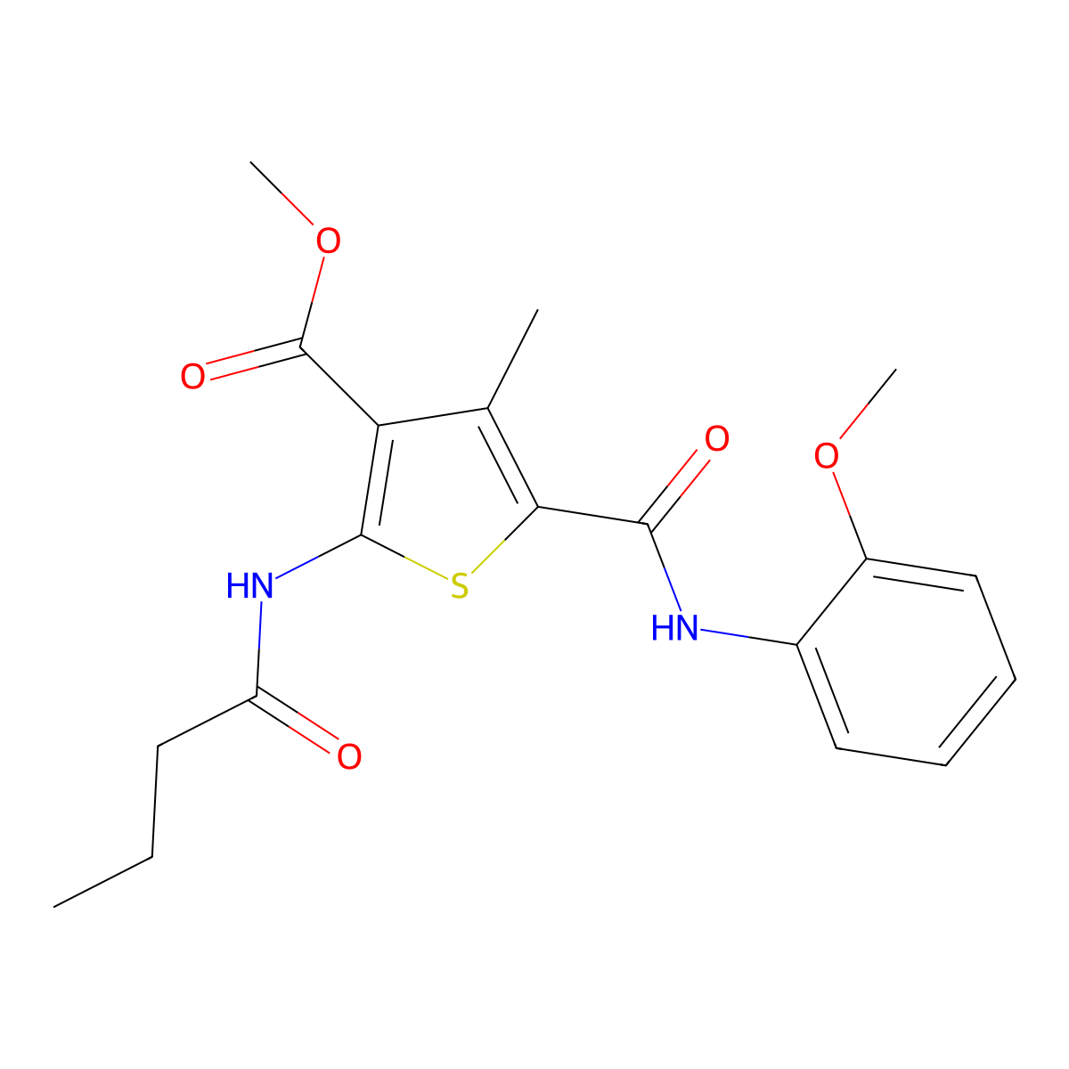 Methyl 2-butyramido-5-((2-methoxyphenyl)carbamoyl)-4-methylthiophene-3-carboxylate molecular structure, CAS 335406-68-3