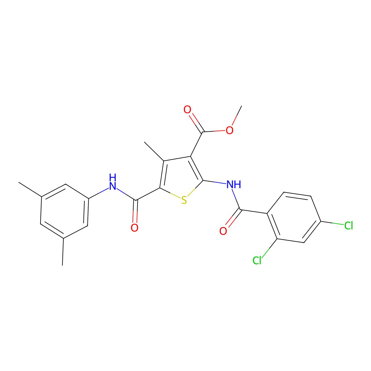 Methyl 2-(2,4-dichlorobenzamido)-5-((3,5-dimethylphenyl)carbamoyl)-4-methylthiophene-3-carboxylate molecular structure, CAS 335407-12-0