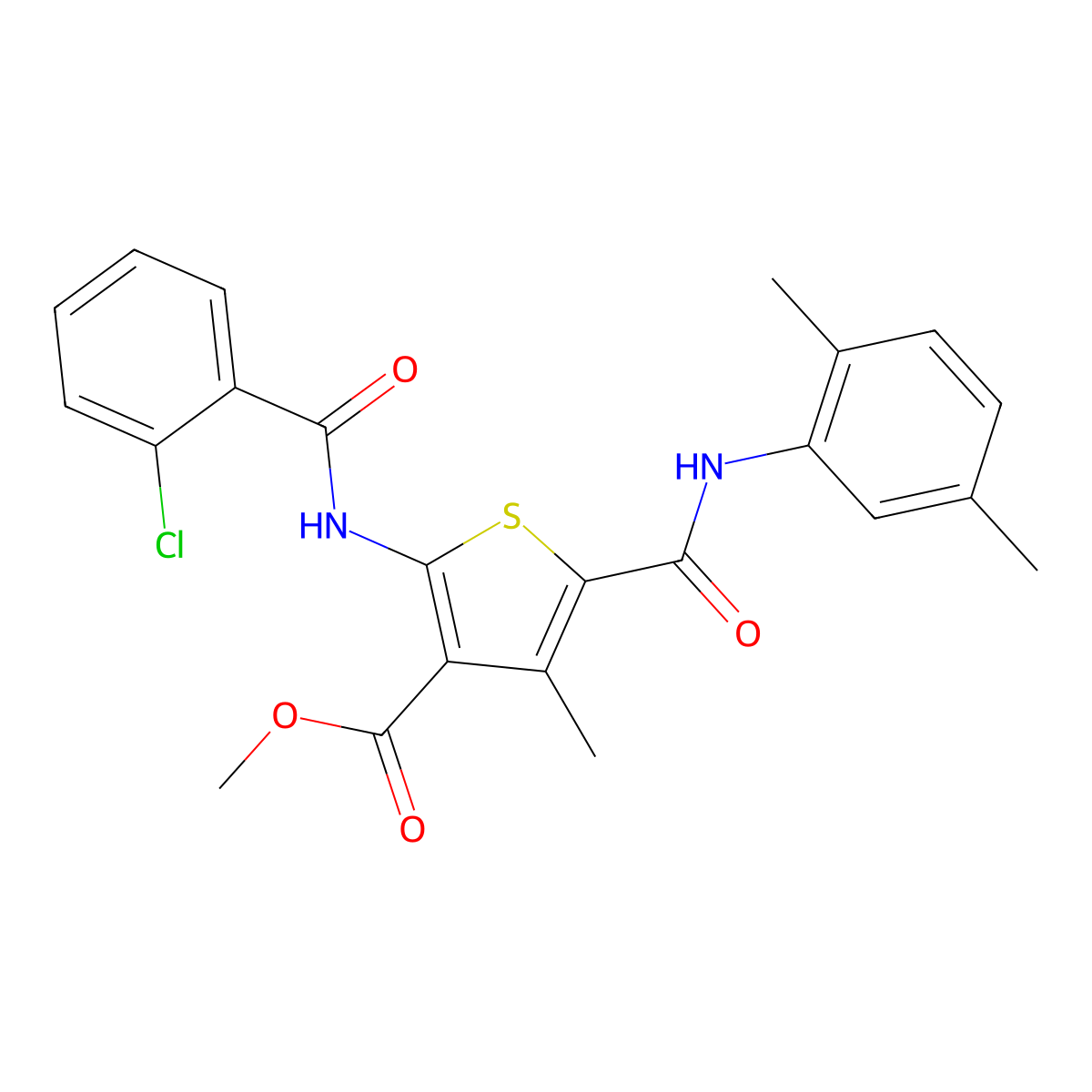 Methyl 2-(2-chlorobenzamido)-5-((2,5-dimethylphenyl)carbamoyl)-4-methylthiophene-3-carboxylate molecular structure, CAS 335407-55-1