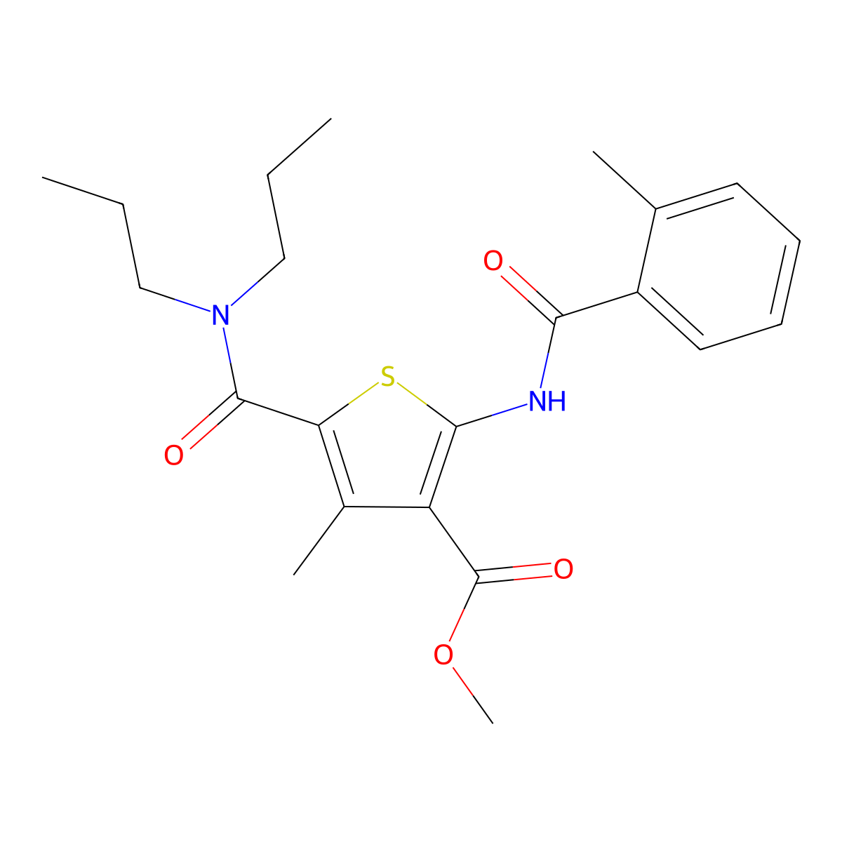 Methyl 5-(dipropylcarbamoyl)-4-methyl-2-(2-methylbenzamido)thiophene-3-carboxylate molecular structure, CAS 335407-58-4