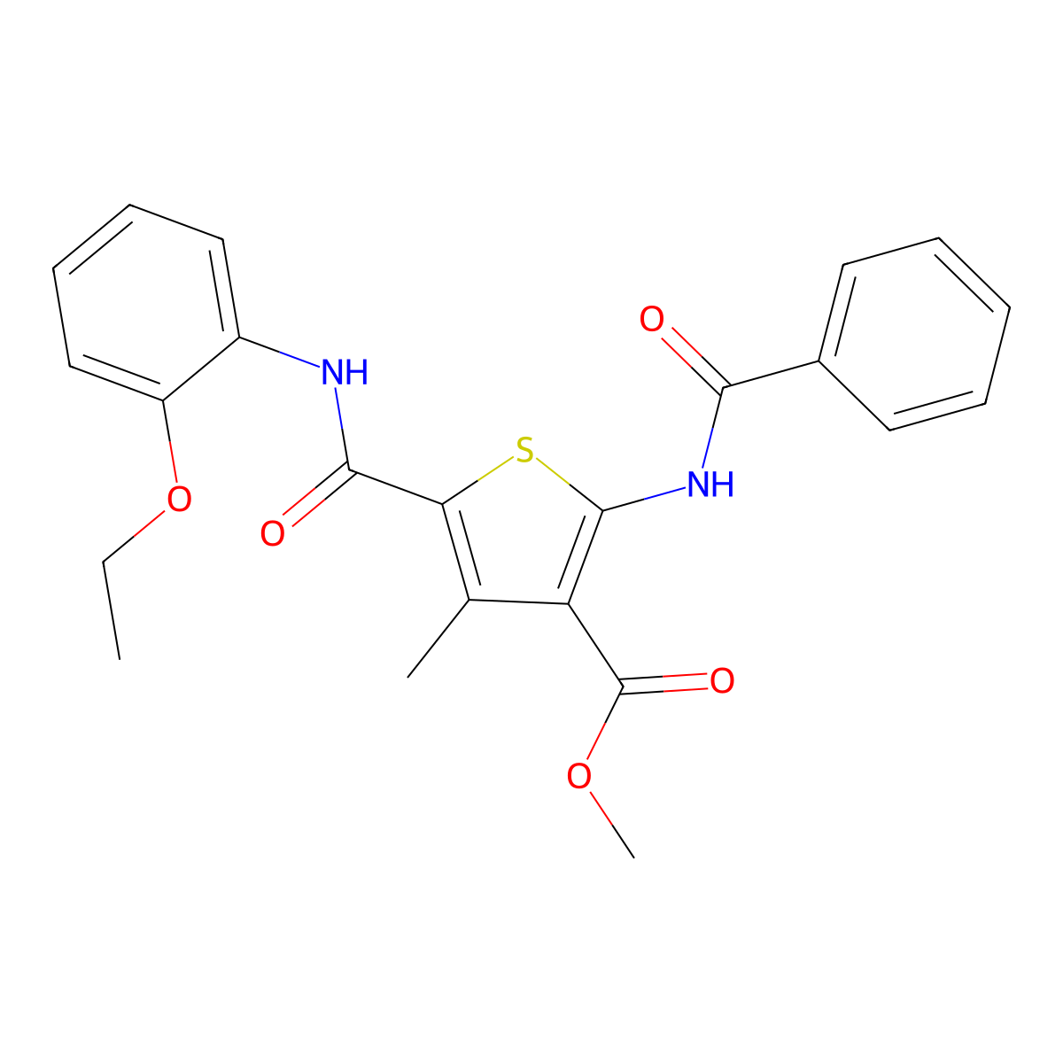 Methyl 2-benzamido-5-((2-ethoxyphenyl)carbamoyl)-4-methylthiophene-3-carboxylate molecular structure, CAS 335408-24-7