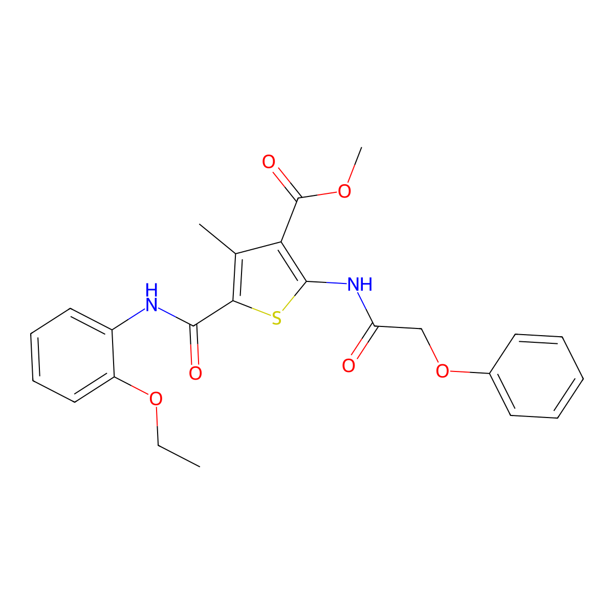 Methyl 5-((2-ethoxyphenyl)carbamoyl)-4-methyl-2-(2-phenoxyacetamido)thiophene-3-carboxylate molecular structure, CAS 335408-52-1