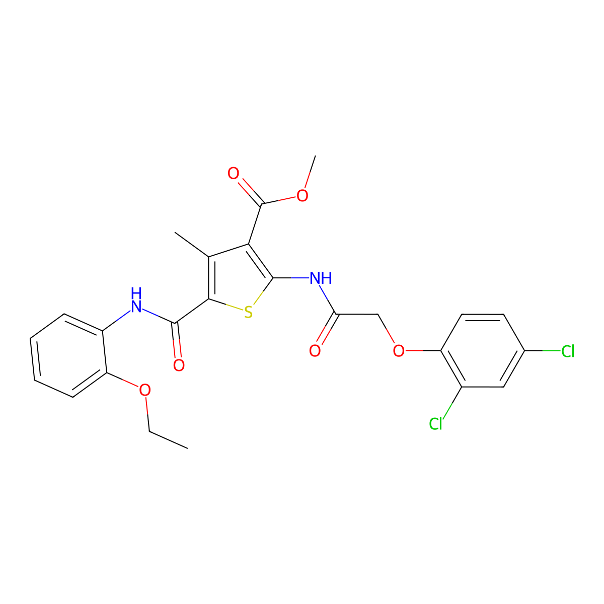 Methyl 2-(2-(2,4-dichlorophenoxy)acetamido)-5-((2-ethoxyphenyl)carbamoyl)-4-methylthiophene-3-carboxylate molecular structure, CAS 335409-01-3