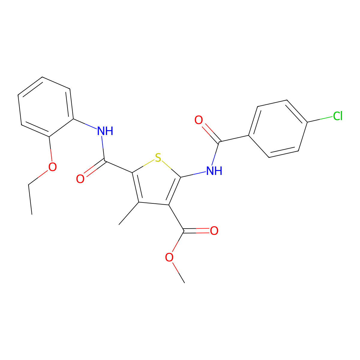 Methyl 2-(4-chlorobenzamido)-5-((2-ethoxyphenyl)carbamoyl)-4-methylthiophene-3-carboxylate molecular structure, CAS 335409-10-4