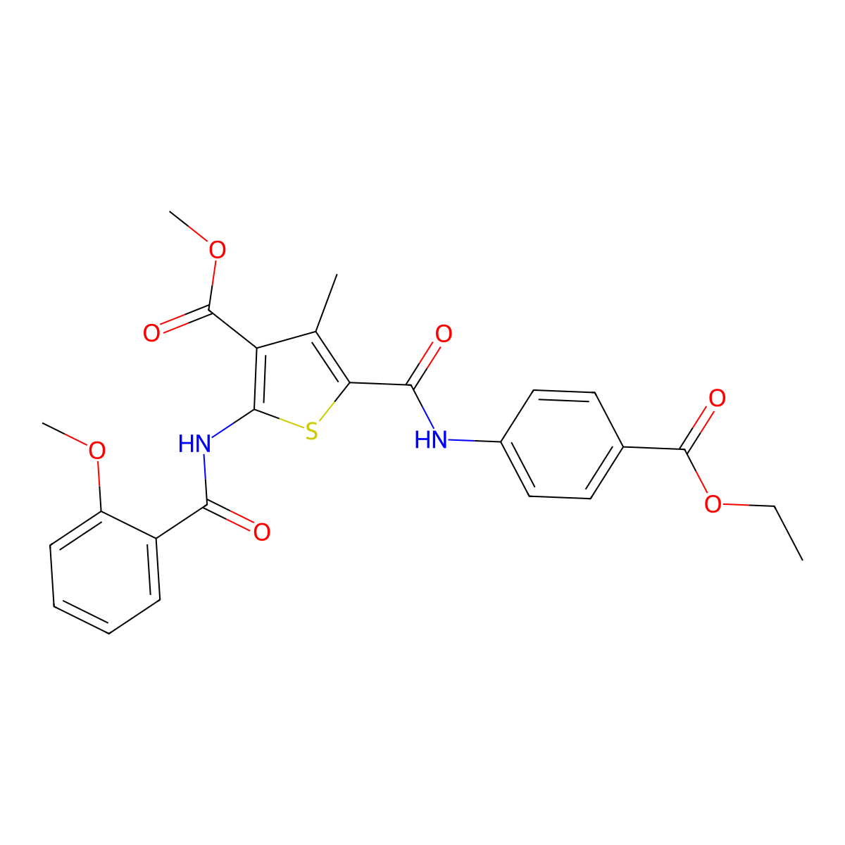 Methyl 5-((4-(ethoxycarbonyl)phenyl)carbamoyl)-2-(2-methoxybenzamido)-4-methylthiophene-3-carboxylate molecular structure, CAS 335409-55-7