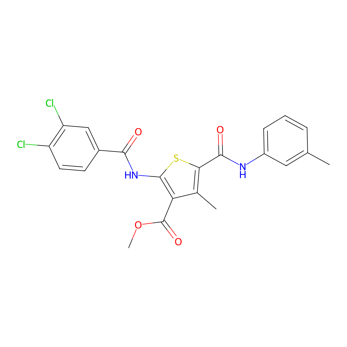 Methyl 2-(3,4-dichlorobenzamido)-4-methyl-5-(m-tolylcarbamoyl)thiophene-3-carboxylate molecular structure, CAS 335409-72-8