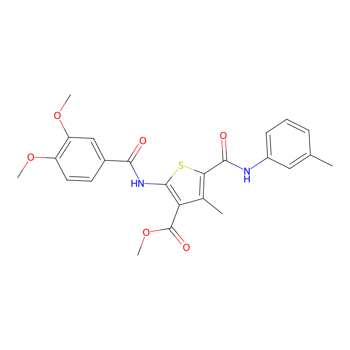Methyl 2-(3,4-dimethoxybenzamido)-4-methyl-5-(m-tolylcarbamoyl)thiophene-3-carboxylate molecular structure, CAS 335410-60-1