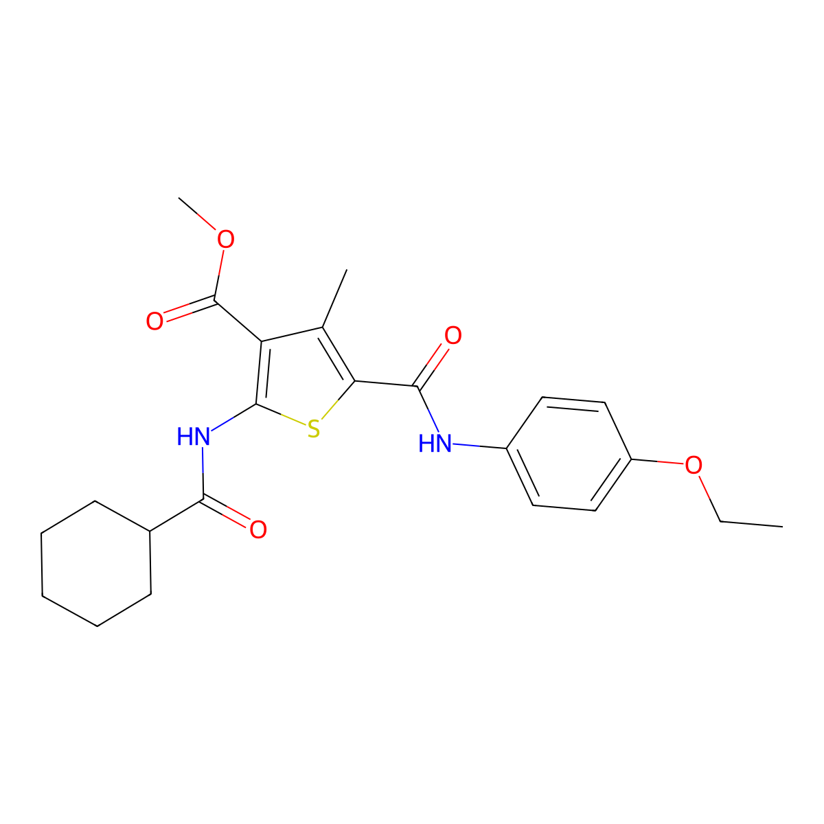 Methyl 2-(cyclohexanecarboxamido)-5-((4-ethoxyphenyl)carbamoyl)-4-methylthiophene-3-carboxylate molecular structure, CAS 335410-66-7