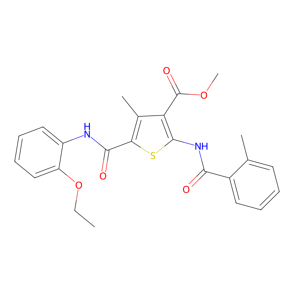 Methyl 5-((2-ethoxyphenyl)carbamoyl)-4-methyl-2-(2-methylbenzamido)thiophene-3-carboxylate molecular structure, CAS 335410-77-0