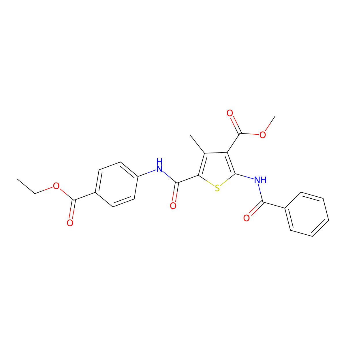 Methyl 2-benzamido-5-((4-(ethoxycarbonyl)phenyl)carbamoyl)-4-methylthiophene-3-carboxylate molecular structure, CAS 335410-92-9