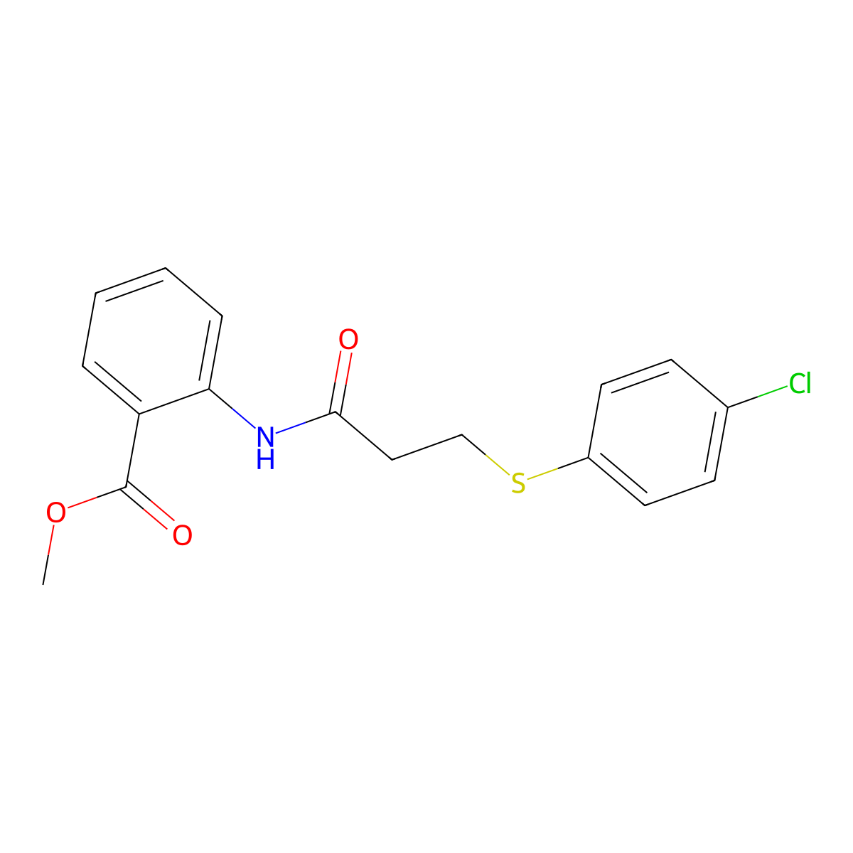 Methyl 2-({3-[(4-chlorophenyl)sulfanyl]propanoyl}amino)benzoate molecular structure, CAS 335416-17-6