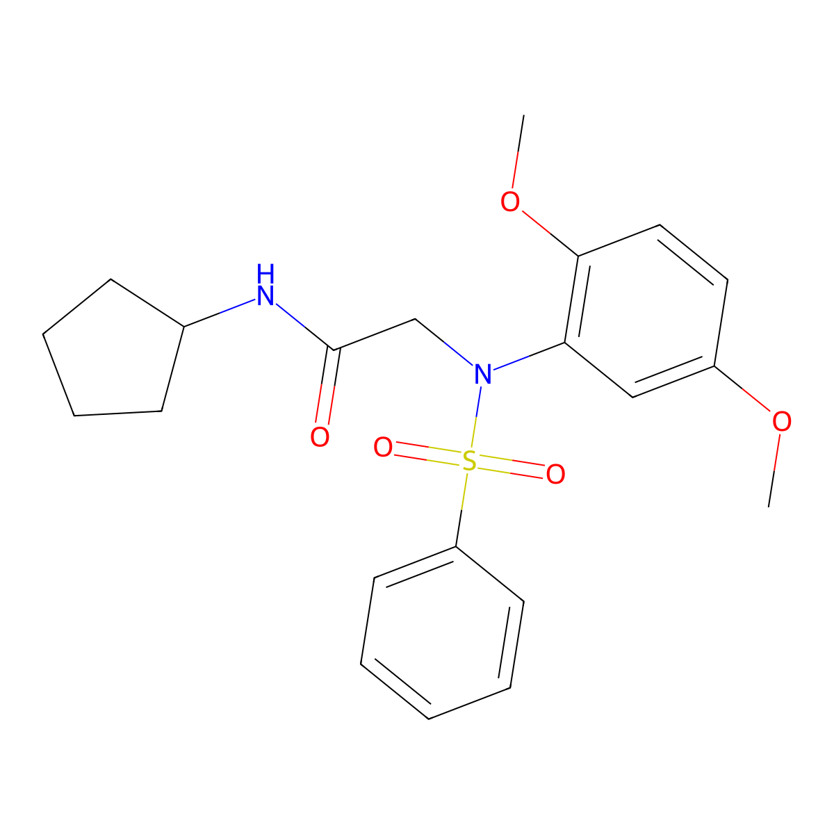 2-[N-(benzenesulfonyl)-2,5-dimethoxyanilino]-N-cyclopentylacetamide molecular structure, CAS 335416-29-0
