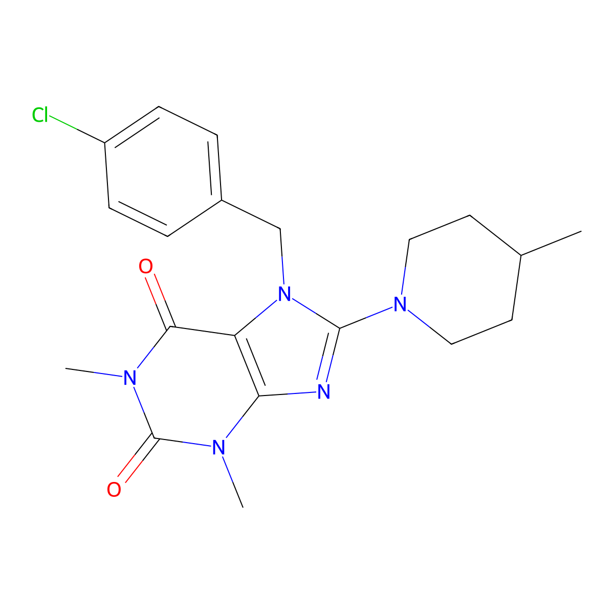 7-[(4-Chlorophenyl)methyl]-1,3-dimethyl-8-(4-methylpiperidin-1-yl)purine-2,6-dione molecular structure, CAS 335417-36-2