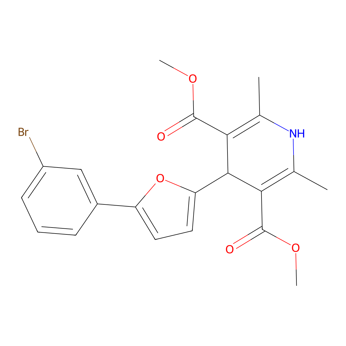 Dimethyl 4-[5-(3-bromophenyl)furan-2-yl]-2,6-dimethyl-1,4-dihydropyridine-3,5-dicarboxylate molecular structure, CAS 335418-18-3