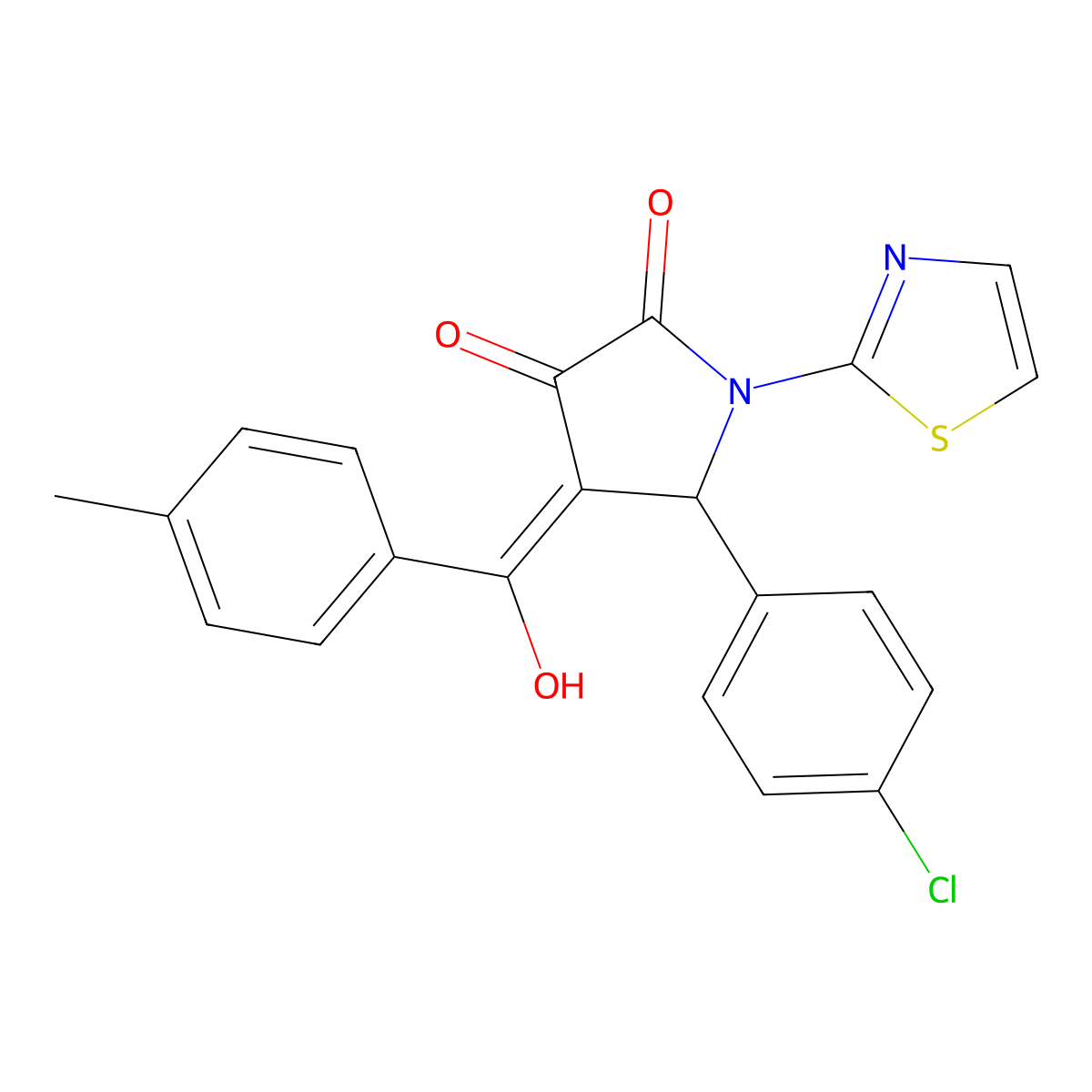 5-(4-Chlorophenyl)-4-[hydroxy-(4-methylphenyl)methylidene]-1-(1,3-thiazol-2-yl)pyrrolidine-2,3-dione molecular structure, CAS 335418-40-1