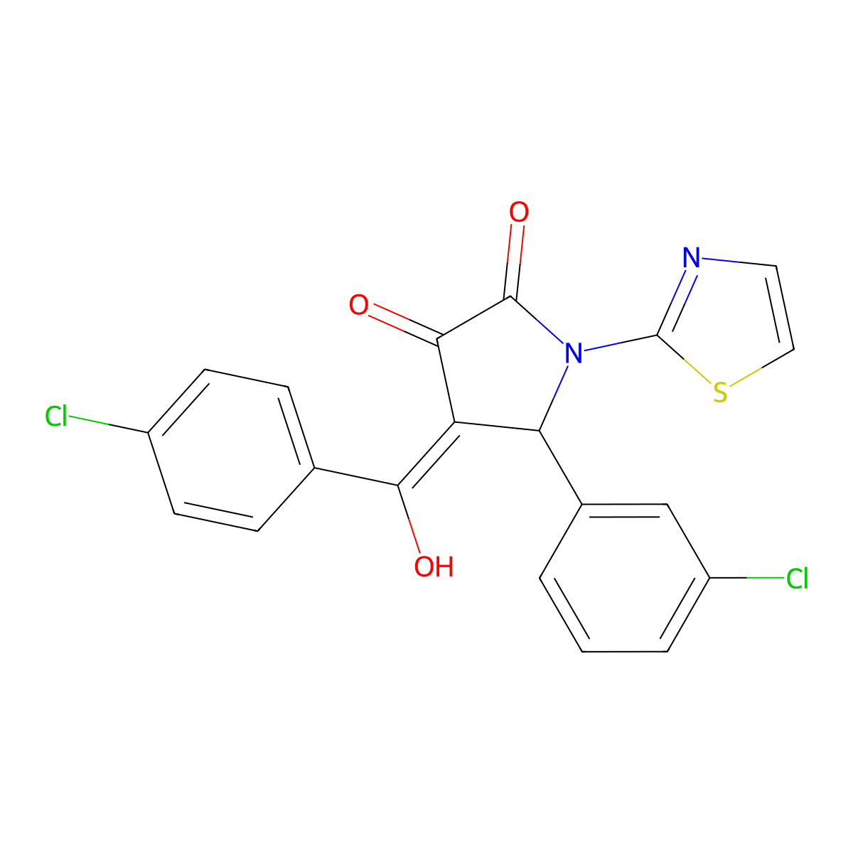 5-(3-Chlorophenyl)-4-[(4-chlorophenyl)-hydroxymethylidene]-1-(1,3-thiazol-2-yl)pyrrolidine-2,3-dione molecular structure, CAS 335418-42-3