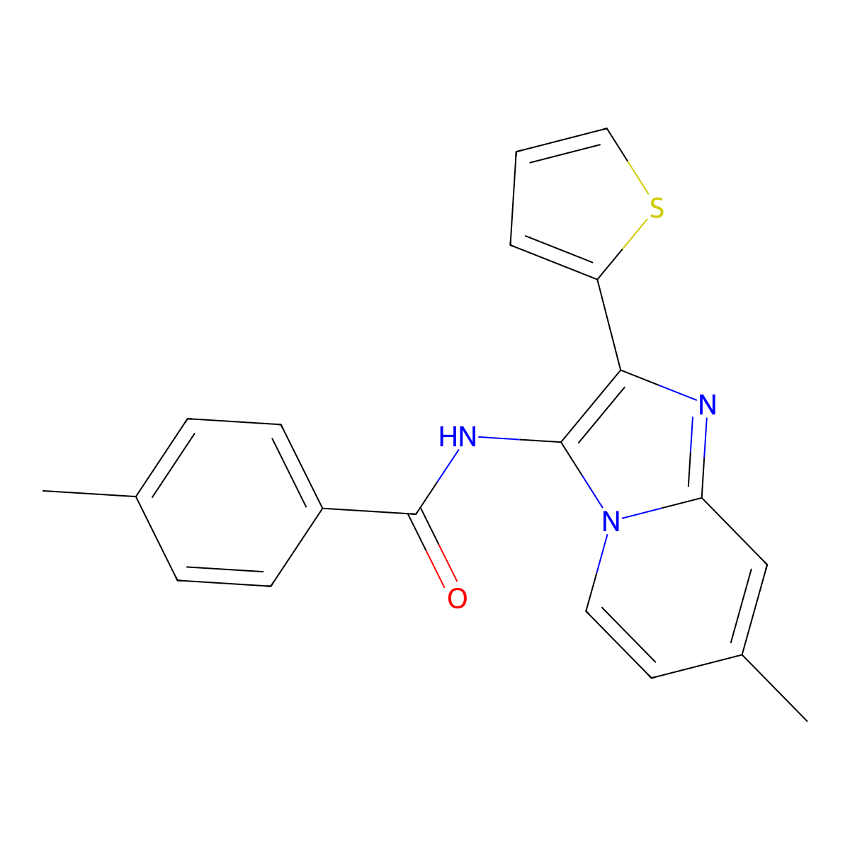 4-methyl-N-[7-methyl-2-(thiophen-2-yl)imidazo[1,2-a]pyridin-3-yl]benzamide molecular structure, CAS 335418-60-5