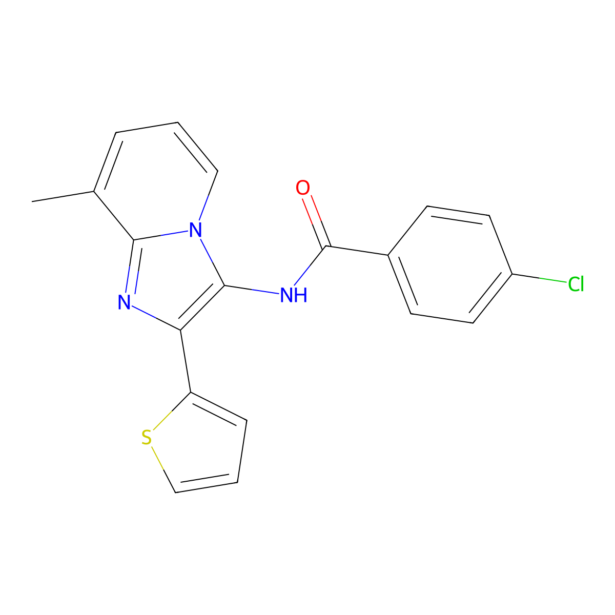 4-chloro-N-[8-methyl-2-(thiophen-2-yl)imidazo[1,2-a]pyridin-3-yl]benzamide molecular structure, CAS 335418-63-8