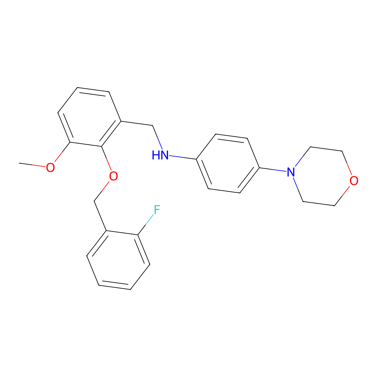 N-[[2-[(2-fluorophenyl)methoxy]-3-methoxyphenyl]methyl]-4-morpholin-4-ylaniline molecular structure, CAS 335420-93-4