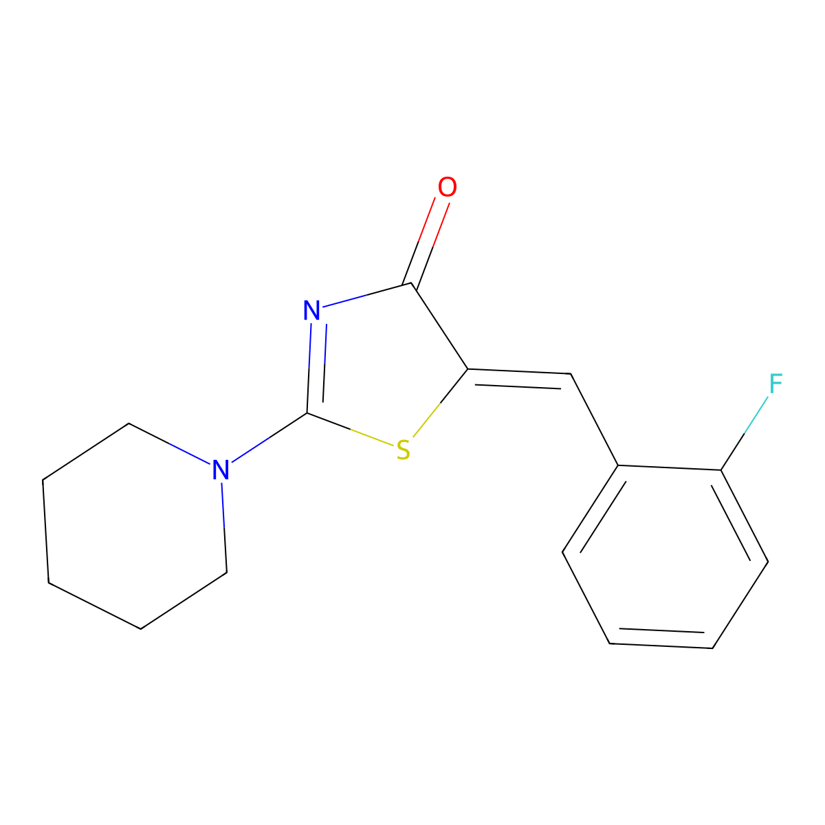 5-[(2-Fluorophenyl)methylene]-2-(1-piperidinyl)-4(5H)-thiazolone molecular structure, CAS 335421-02-8