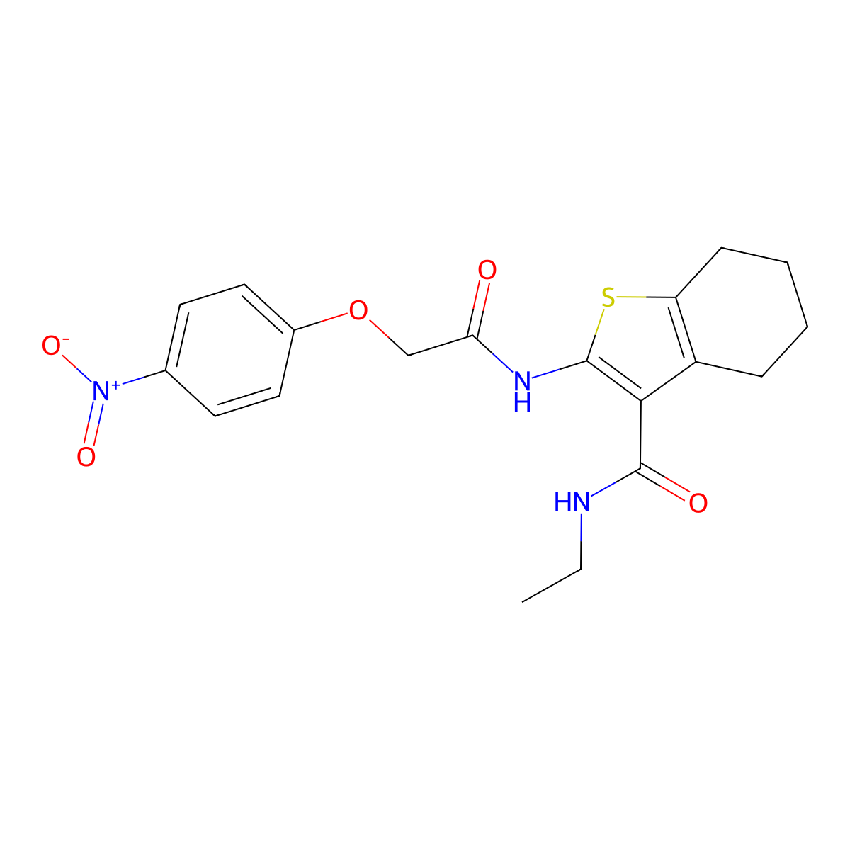 N-ethyl-2-[[2-(4-nitrophenoxy)acetyl]amino]-4,5,6,7-tetrahydro-1-benzothiophene-3-carboxamide molecular structure, CAS 335421-21-1