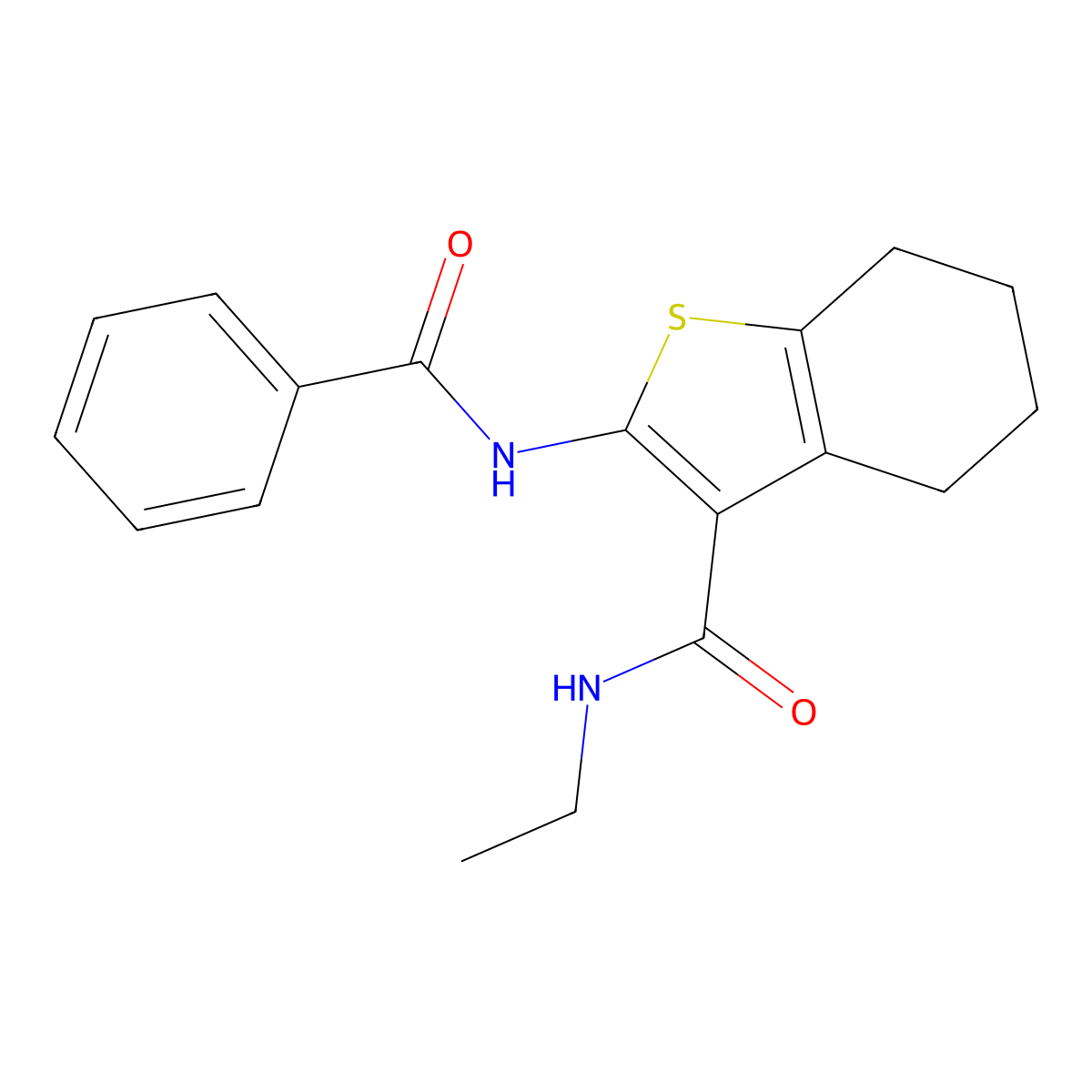 2-benzamido-N-ethyl-4,5,6,7-tetrahydro-1-benzothiophene-3-carboxamide molecular structure, CAS 335421-22-2