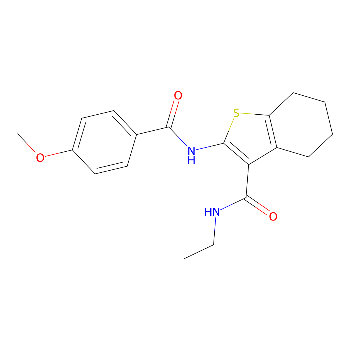 N-ethyl-2-(4-methoxybenzamido)-4,5,6,7-tetrahydro-1-benzothiophene-3-carboxamide molecular structure, CAS 335421-24-4
