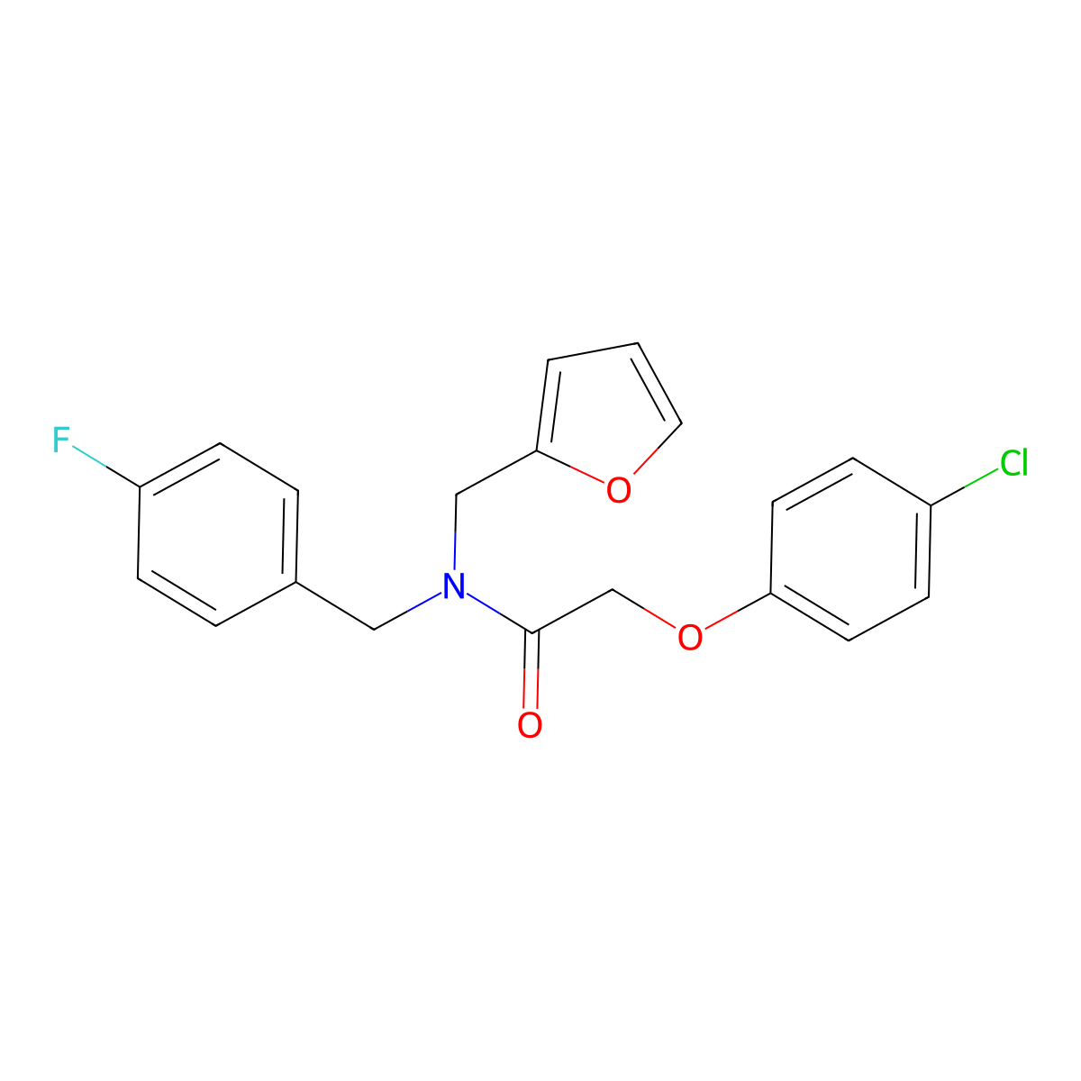 2-(4-chlorophenoxy)-N-(4-fluorobenzyl)-N-(furan-2-ylmethyl)acetamide molecular structure, CAS 335634-44-1
