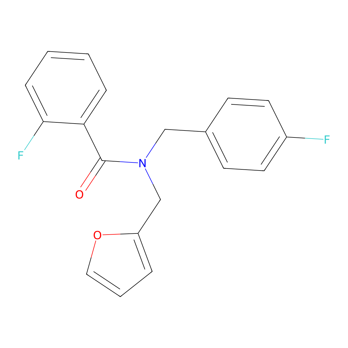 2-fluoro-N-(4-fluorobenzyl)-N-(furan-2-ylmethyl)benzamide molecular structure, CAS 335634-49-6