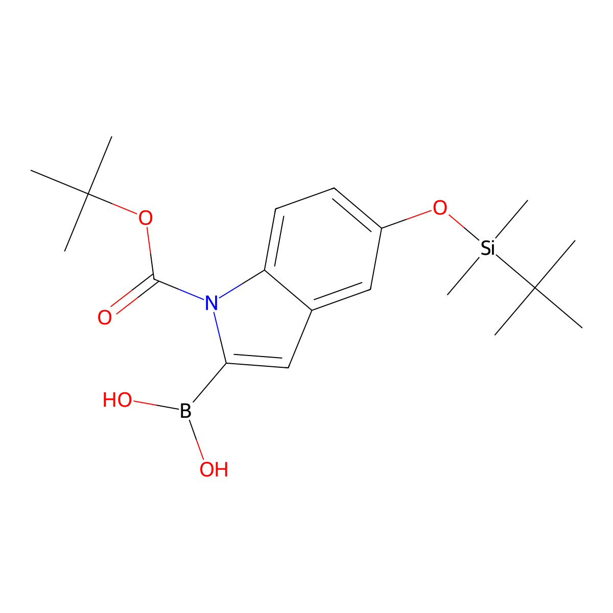 5-(tert-Butyldimethylsilyloxy)-1H-indole-2-boronic acid, N-BOC protected molecular structure, CAS 335649-61-1