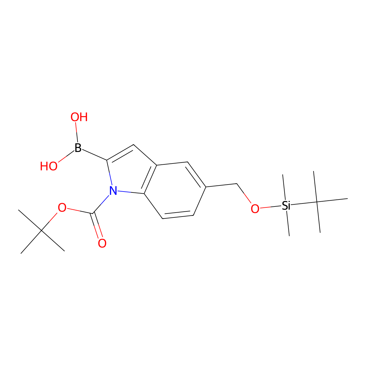 1H-Indole-1-carboxylic acid, 2-borono-5-[[[(1,1-dimethylethyl)dimethylsilyl]oxy]methyl]-, 1,1-dimethylethyl ester molecular structure, CAS 335649-84-8