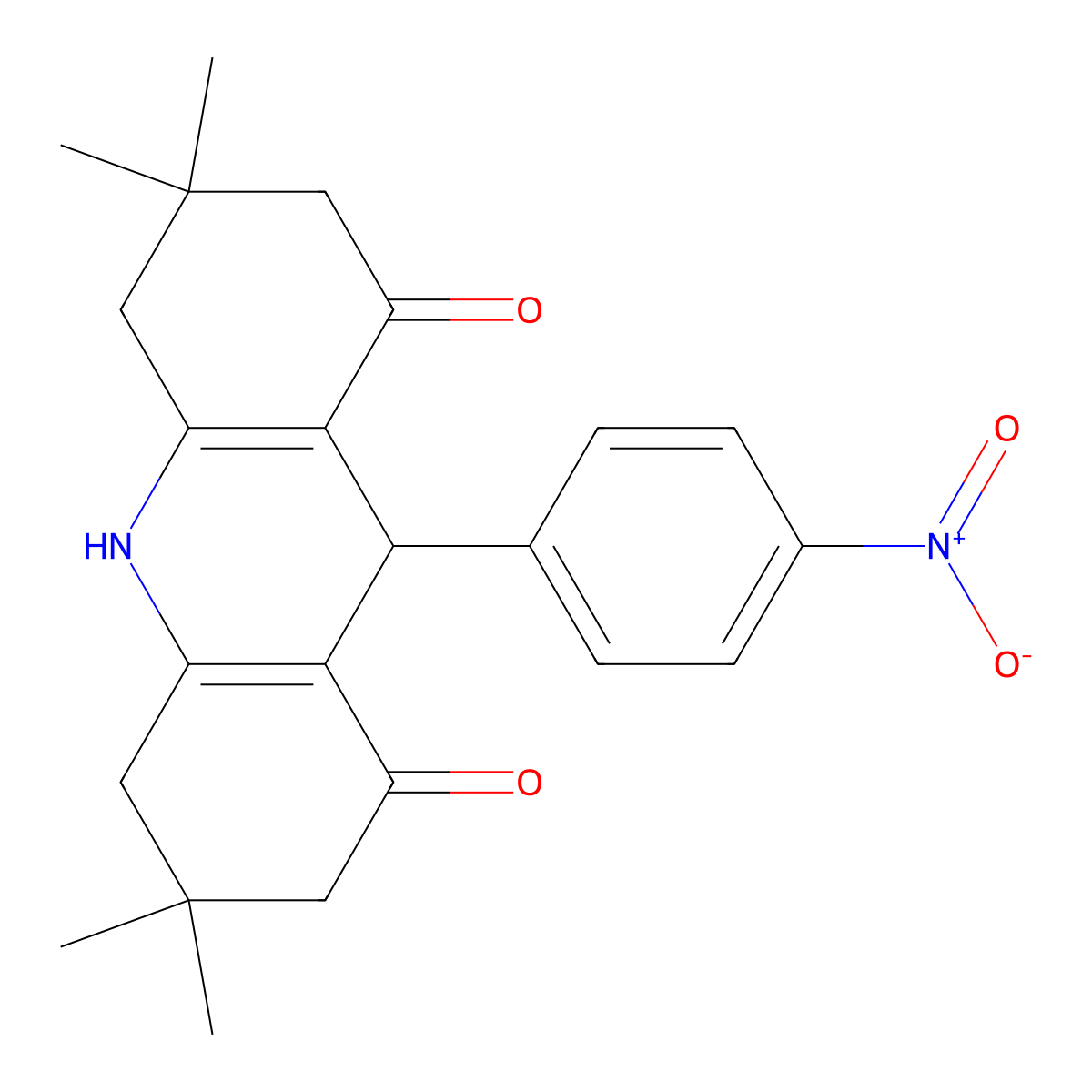 3,3,6,6-Tetramethyl-9-(4-nitrophenyl)-2,4,5,7,9,10-hexahydroacridine-1,8-dione molecular structure, CAS 3357-14-0