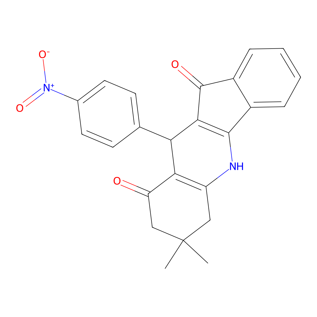 7,7-Dimethyl-10-(4-nitrophenyl)-5,6,8,10-tetrahydroindeno[1,2-b]quinoline-9,11-dione molecular structure, CAS 3357-23-1