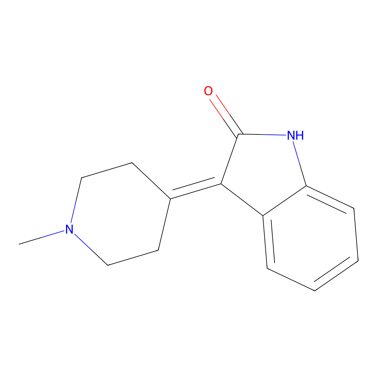 3-(1-methylpiperidin-4-ylidene)-1,3-dihydro-2H-indol-2-one molecular structure, CAS 3358-79-0
