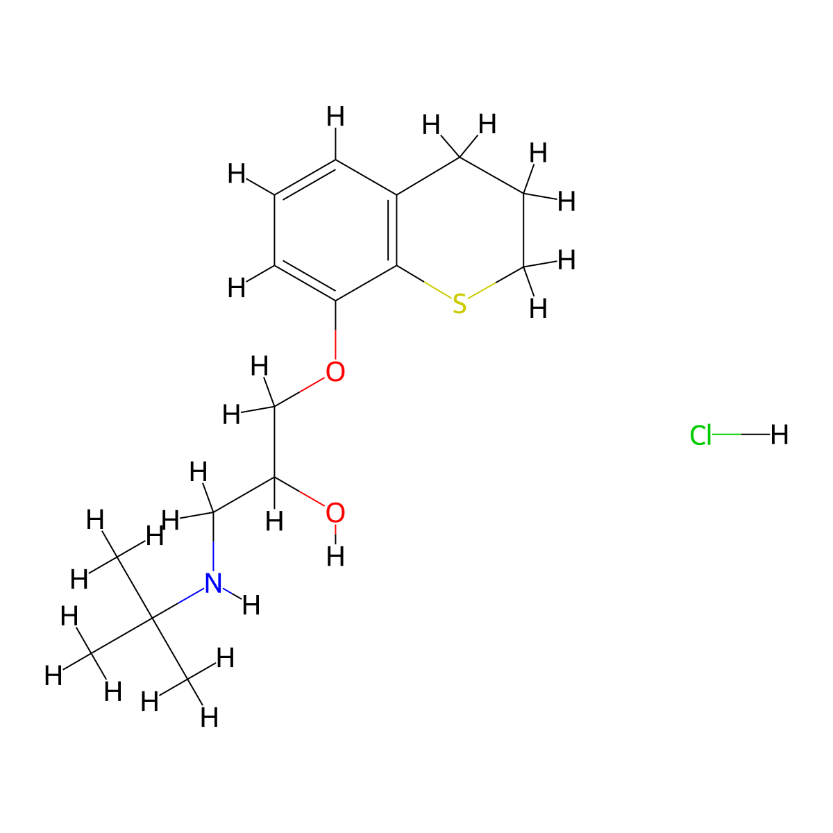 2-Propanol, 1-((3,4-dihydro-2H-1-benzothiopyran-8-yl)oxy)-3-((1,1-dimethylethyl)amino)-, hydrochloride (1:1) molecular structure, CAS 33580-30-2