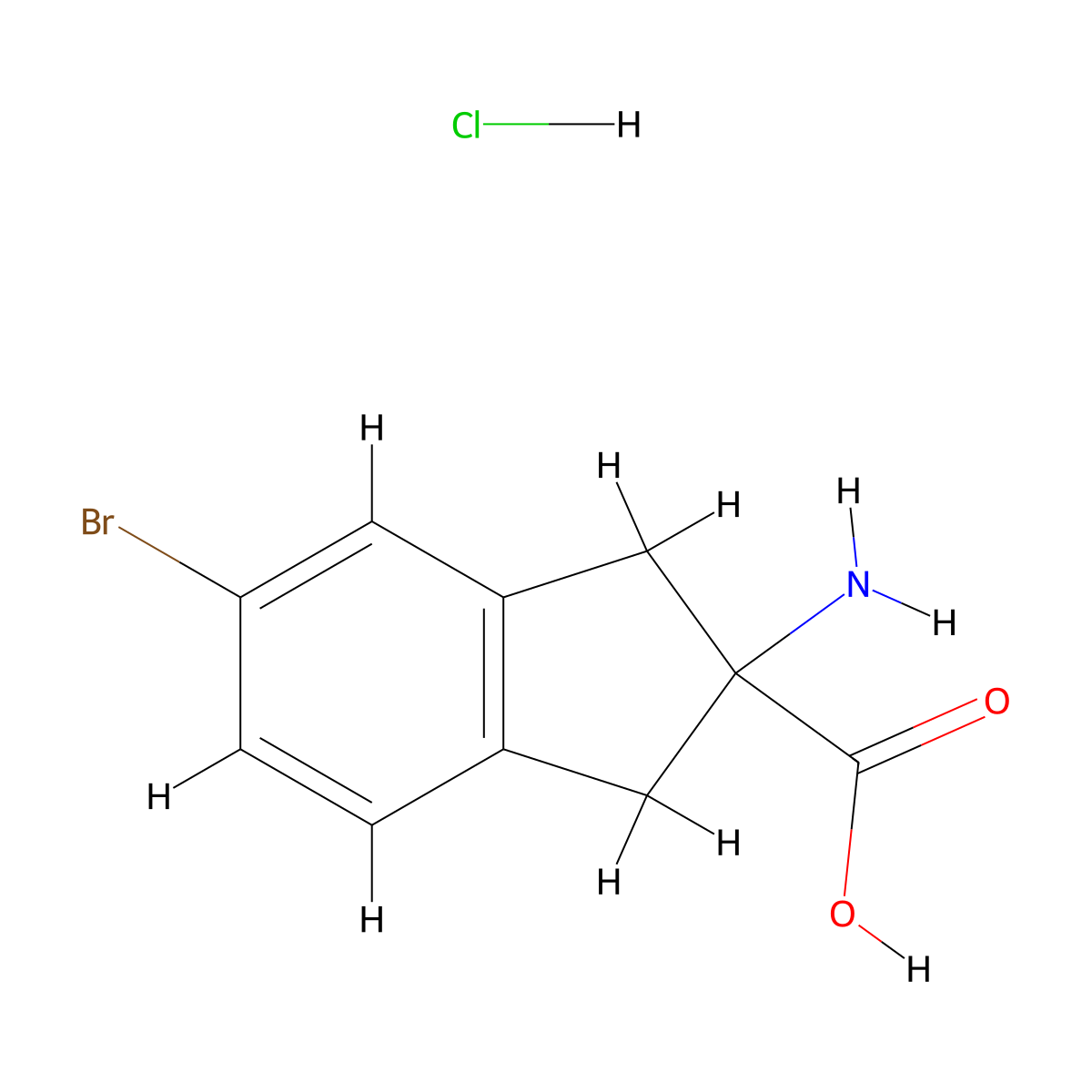 2-Amino-5-bromo-2,3-dihydro-1H-indene-2-carboxylic acid hydrochloride molecular structure, CAS 33584-64-4
