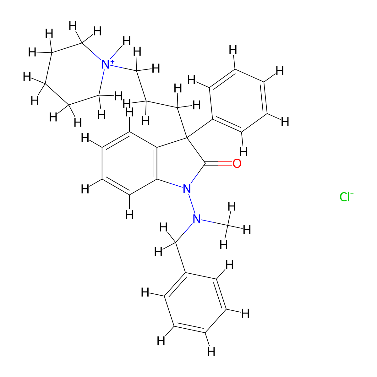 2-Indolinone, 1-(benzylmethylamino)-3-phenyl-3-(3-piperidinopropyl)-, monohydrochloride molecular structure, CAS 33585-28-3